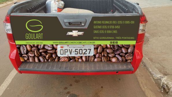 Arte para plotagem de carros de frota de empresa de café com logomarca criativa da empresa Goulart Comércio de café
